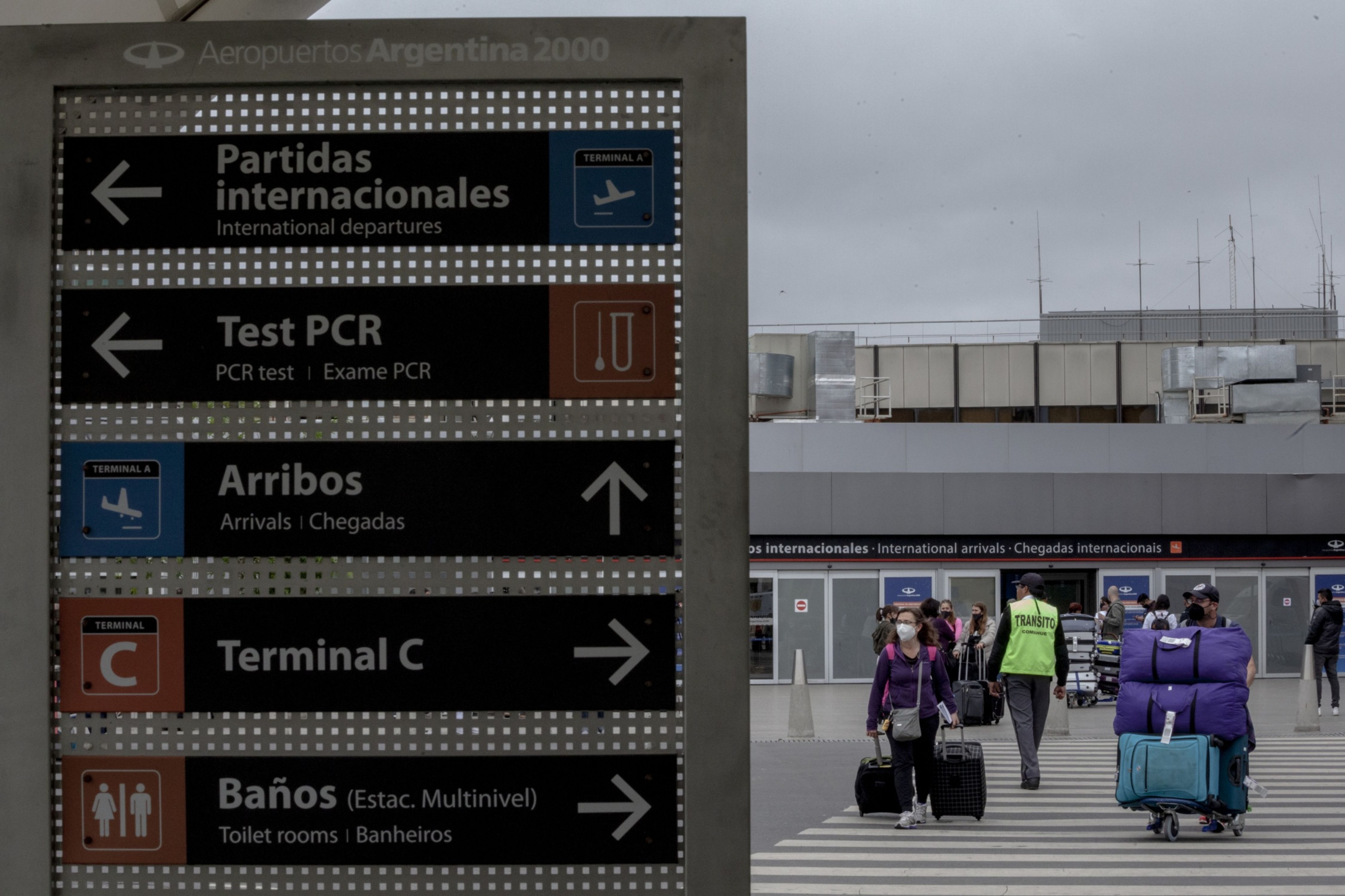 A directional map for travelers at Ezeiza International Airport in Buenos Aires. Starting Nov. 1, Argentina lifted restrictions to enter and exit the country from international airports.