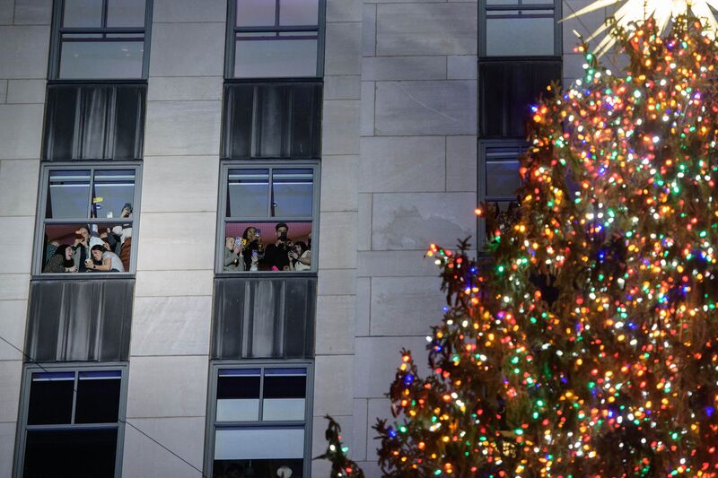 The Christmas tree at the Rockefeller Center is lit during a ceremony in New York on December 1, 2021.