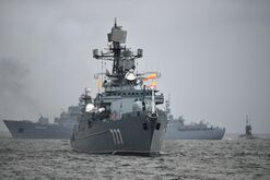 The Russian Naval ship Yaroslav Mudry near St. Petersburg.