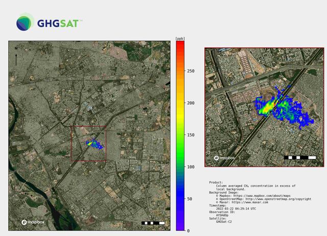 Methane observed by satellite from the Ghazipur landfill in India.