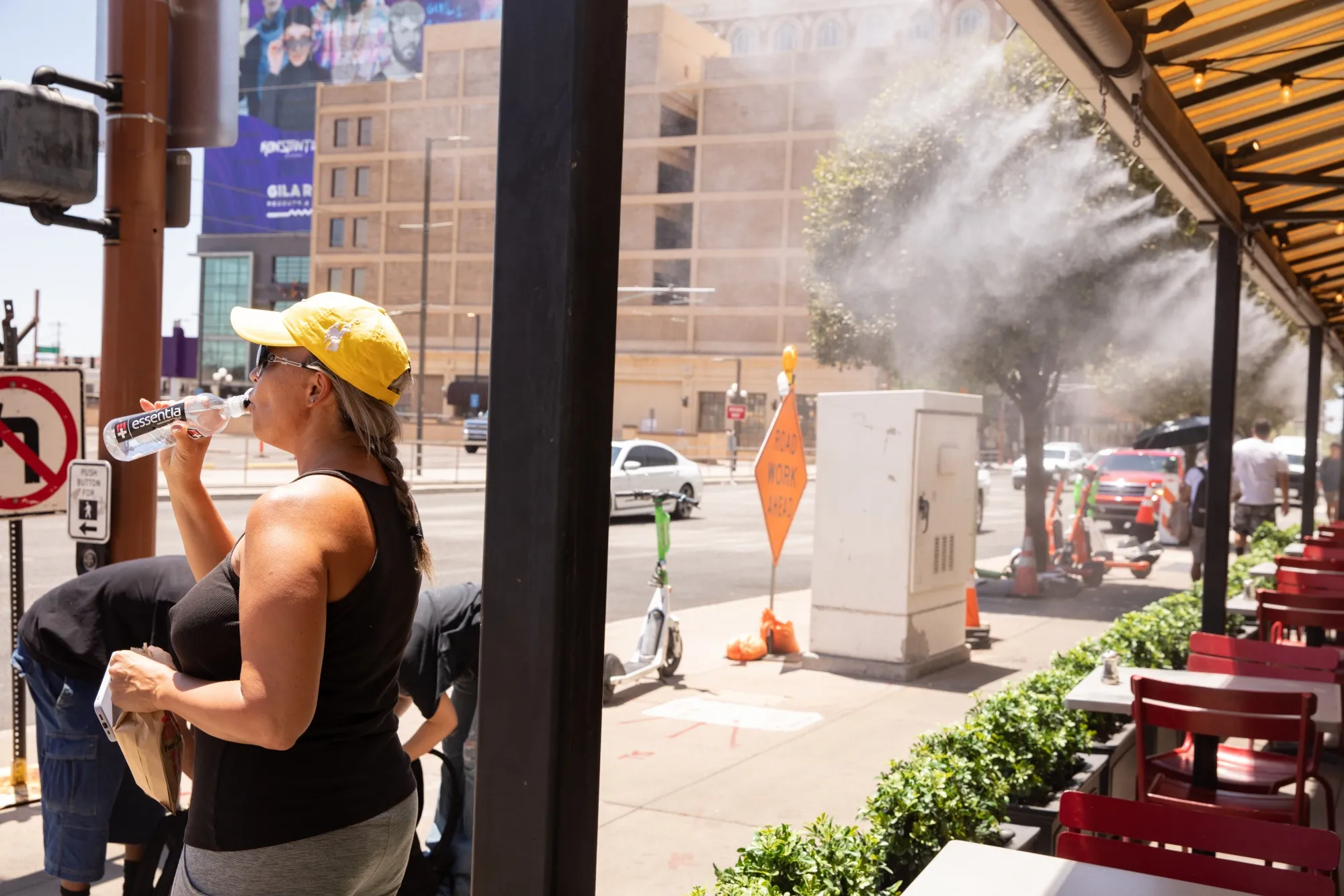 Sidewalk misters help cool Phoenix residents during the current&nbsp;heat wave.&nbsp;