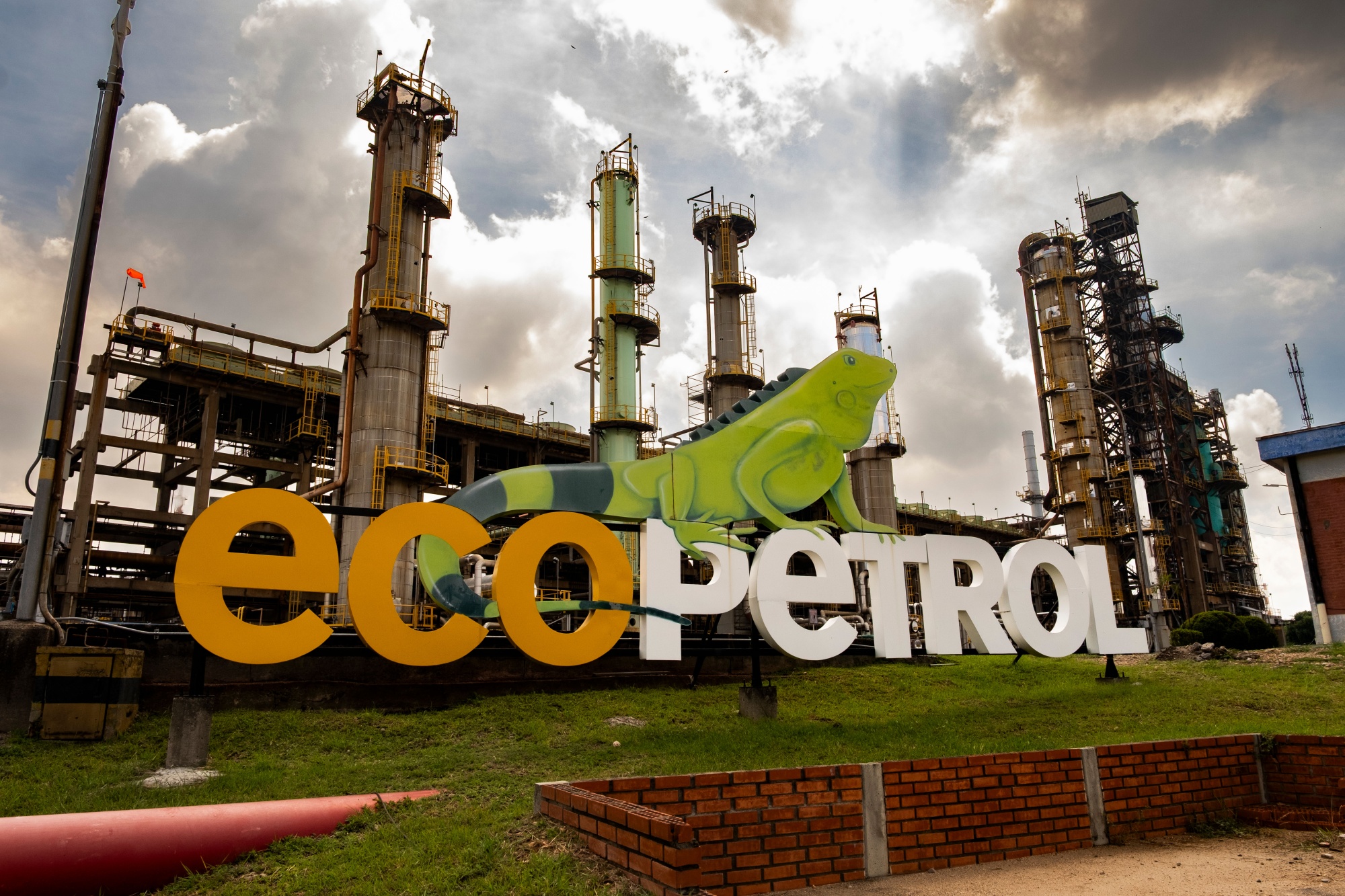 Ecopetrol signage at the entrance of the diesel processing plant at the Barrancabermeja refinery in Barrancabermeja, Santander department, Colombia.
