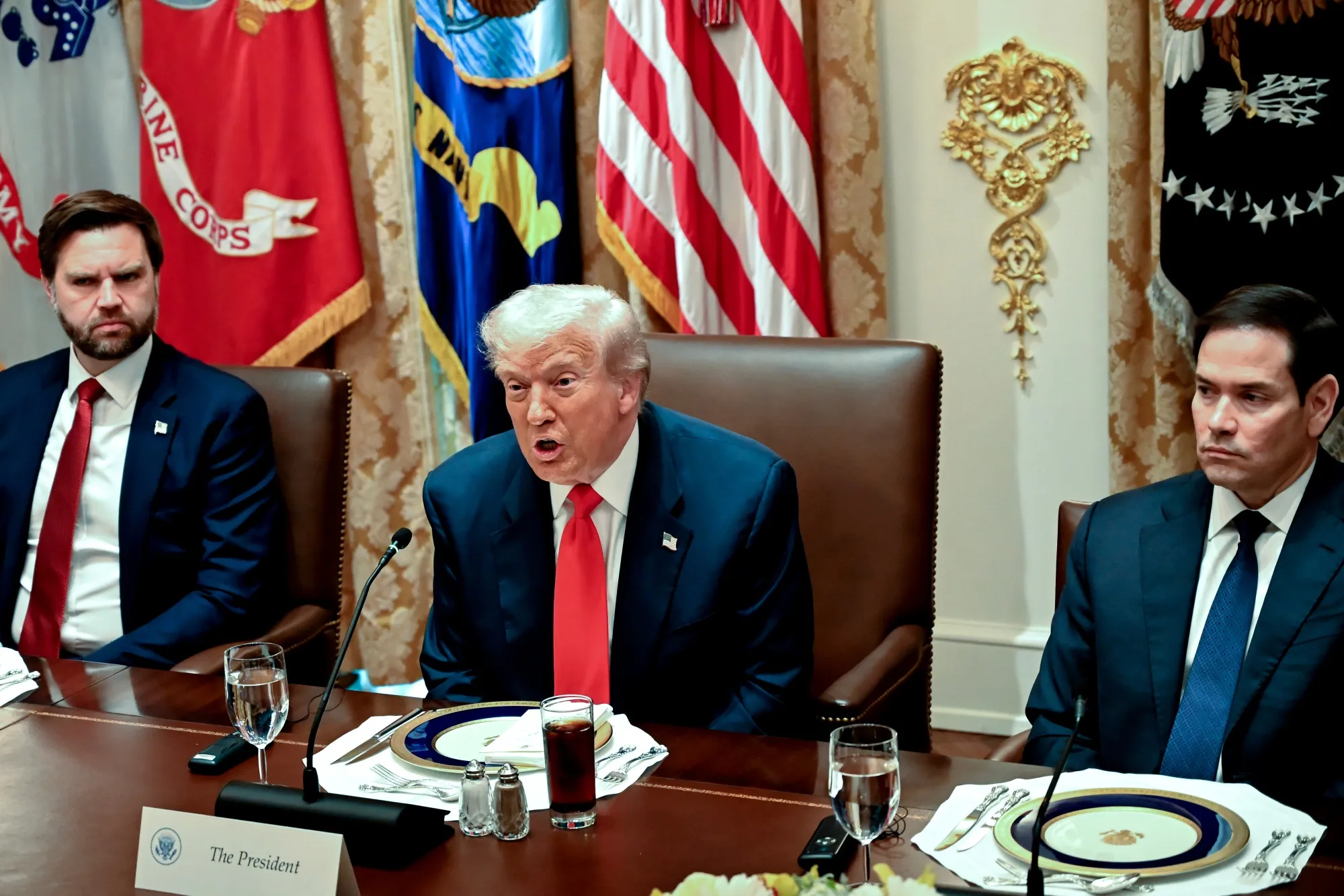 US Vice President JD Vance, President Donald Trump, and Secretary of State Marco Rubio&nbsp;in the Cabinet Room of the White House&nbsp;on Oct. 14.