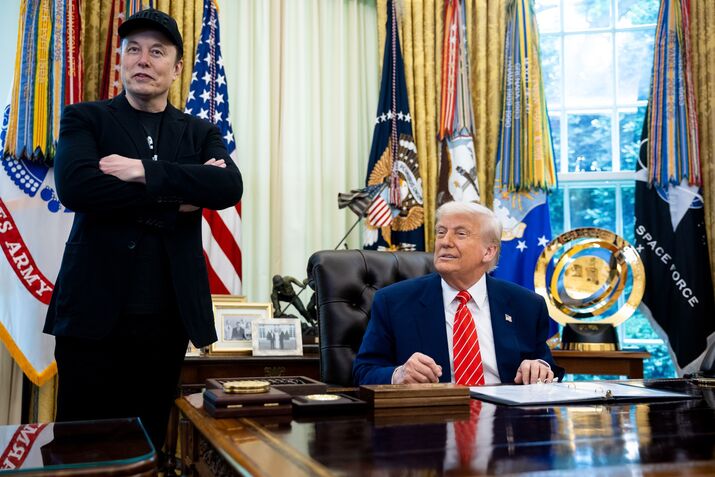 President Trump Holds Press Conference With Musk As He Departs DOGE