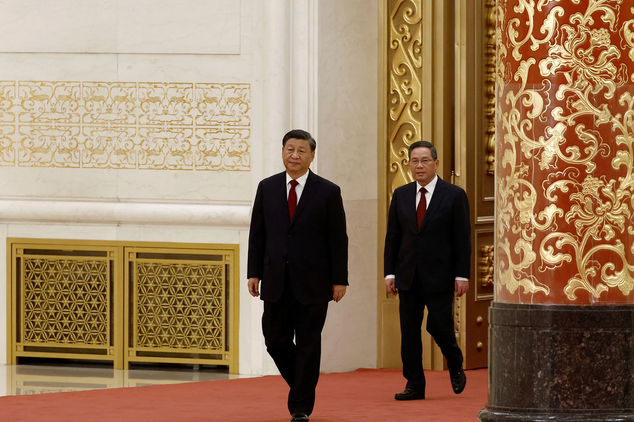 Xi Jinping and Li Qiang following the 20th National Congress of the Communist Party of China in Beijing&nbsp;on&nbsp;Oct.&nbsp;23.&nbsp;