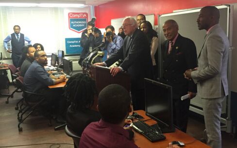 Senator Bernie Sanders speaking to students attending the H.O.P.E. Project in southeast Washington.