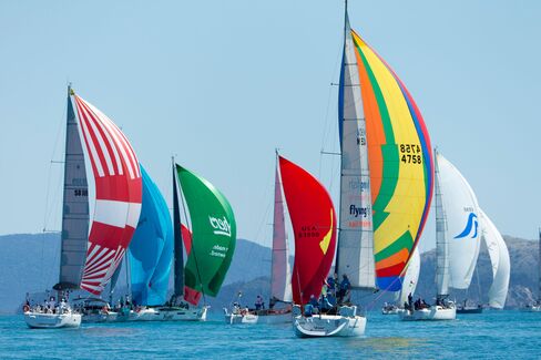 A colorful sight to see, with the spinnakers unfurled during Day 3's races.