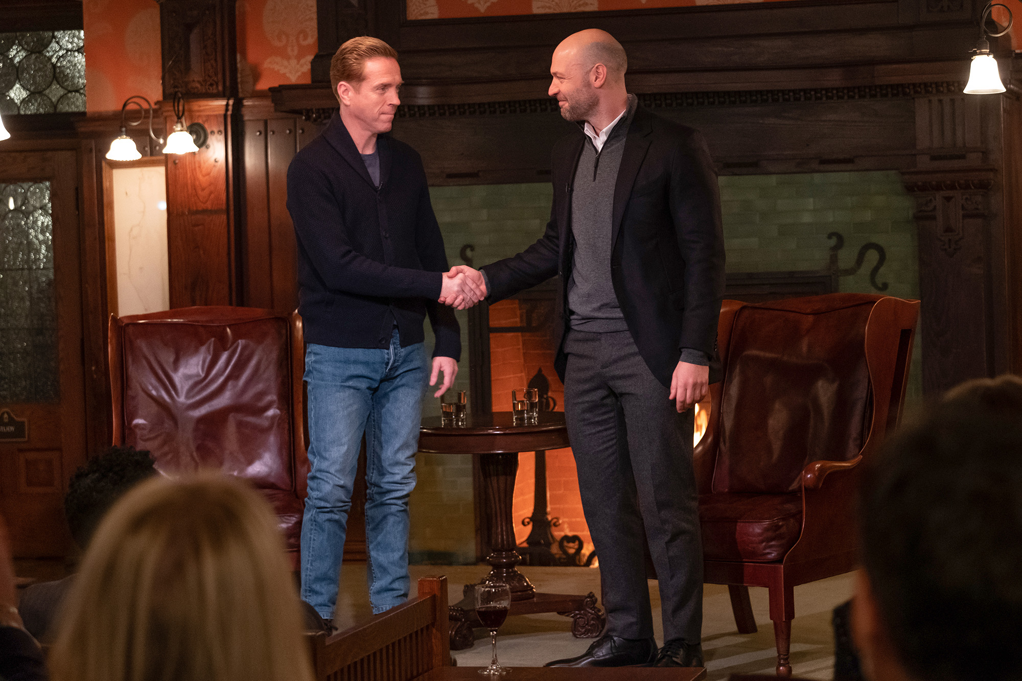 Damian Lewis as Bobby “Axe” Axelrod and Corey Stoll as Michael Prince in “Billions.”