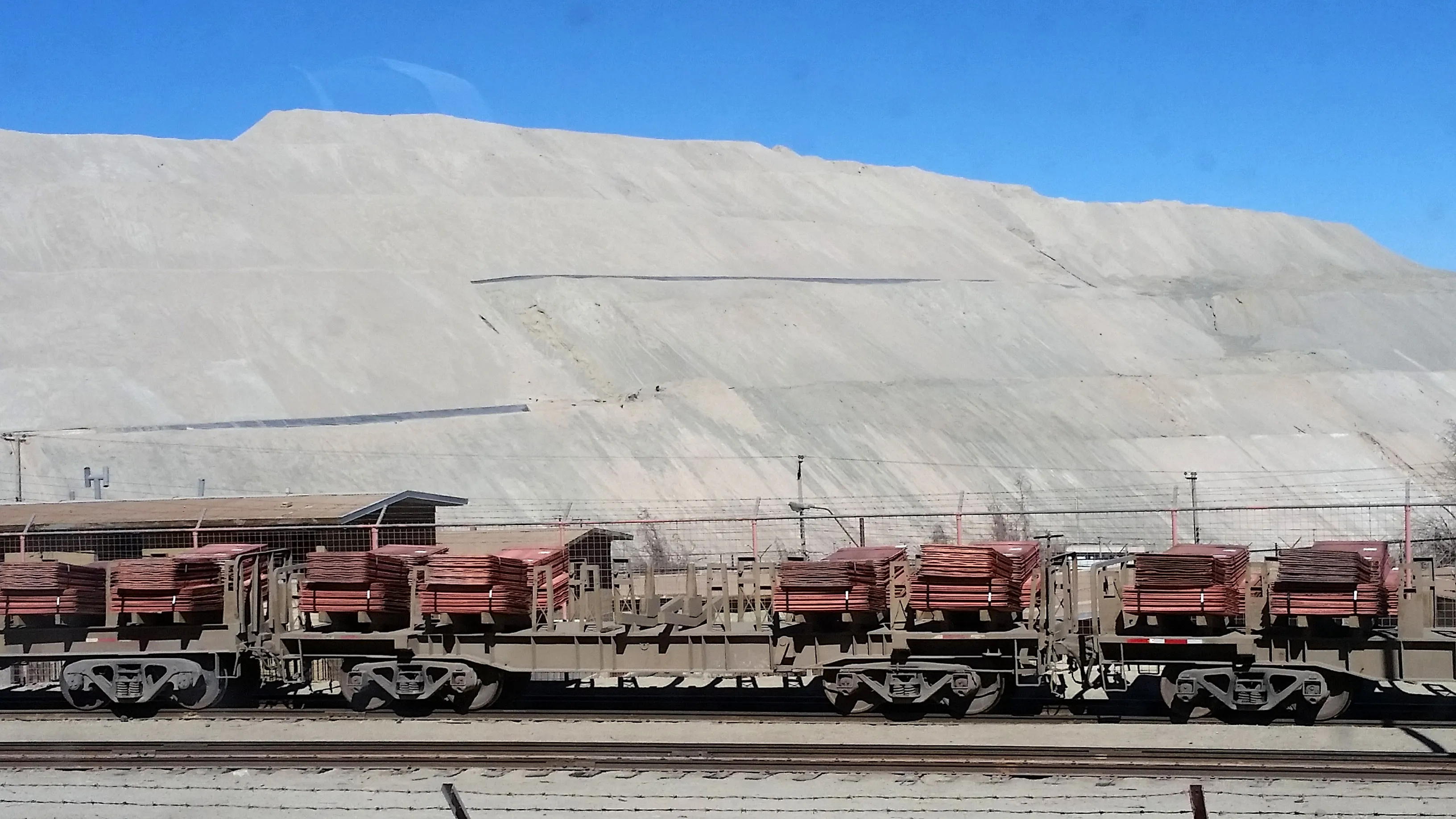A train transporting copper cathodes in the Atacama desert, Chile.&nbsp;