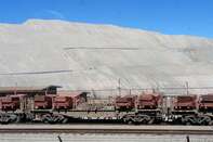 A train transporting copper cathodes in the Atacama desert, Chile. 