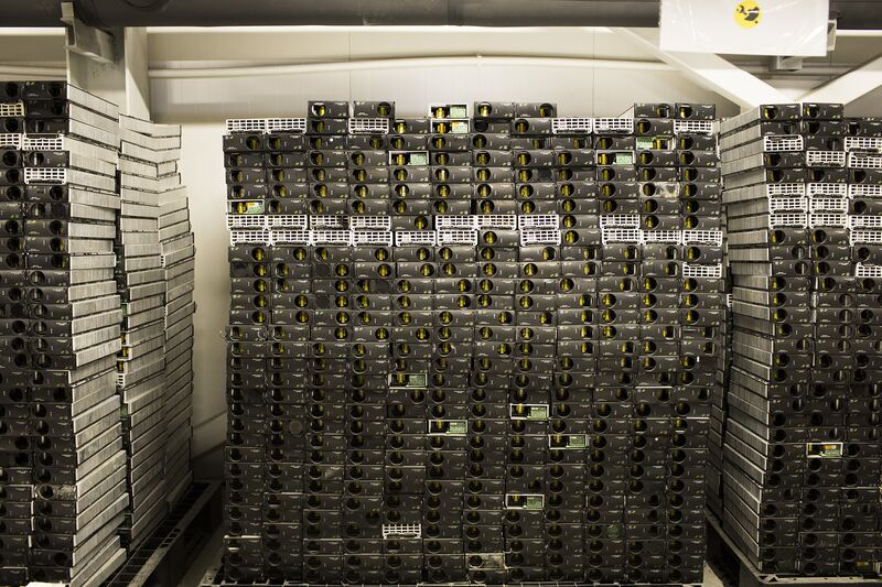 The bitcoin mining machines, inside the bitfury data center, a blockchain company, in tbilisi, georgia.