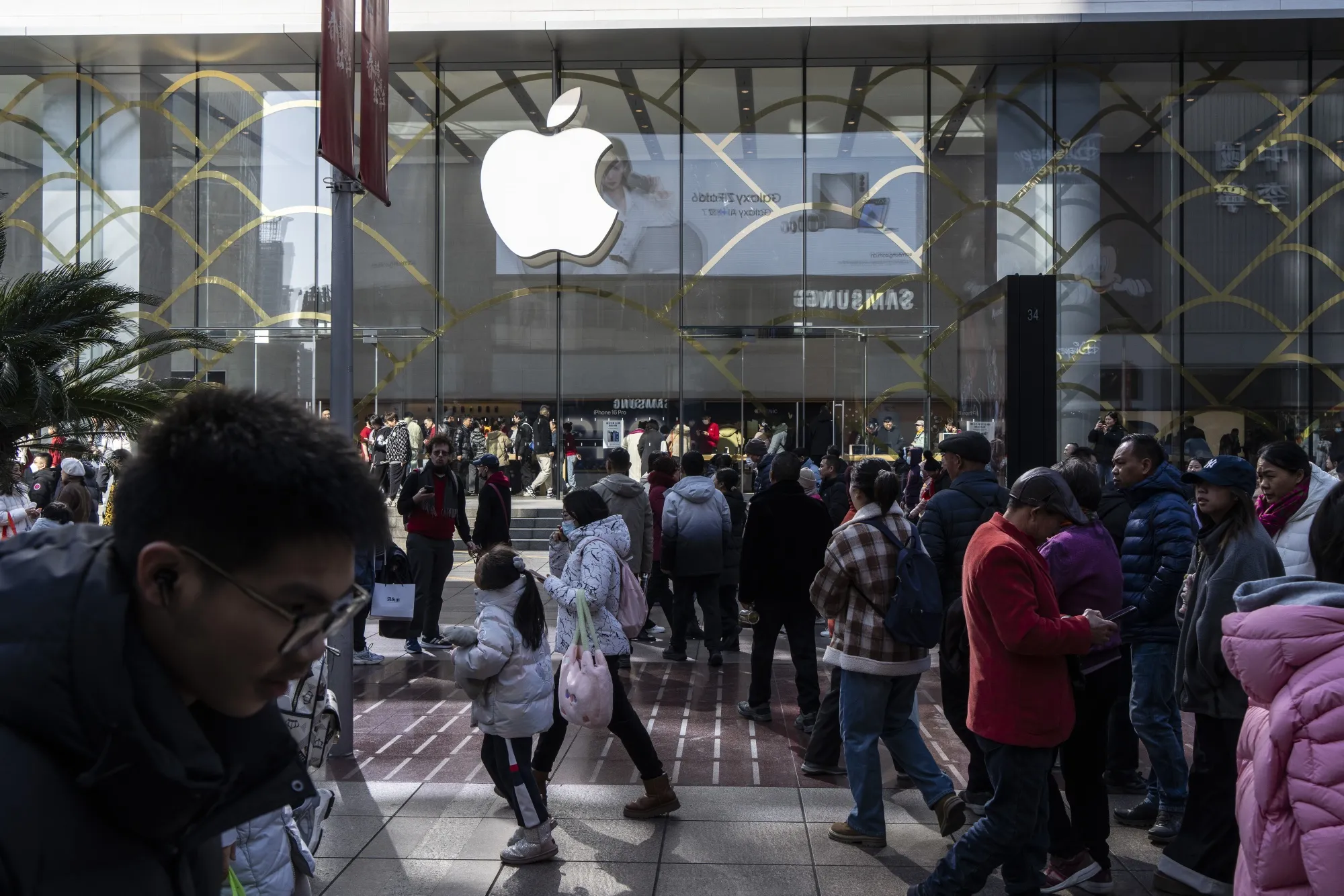 An Apple store in the Nanjing East Road shopping area during Lunar New Year holidays in Shanghai.