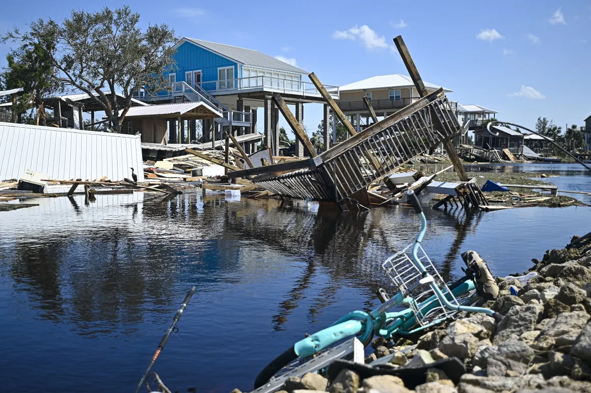 A damaged house and dock after Hurricane Helene made landfall in Keaton Beach, Florida, on Sept. 27.
