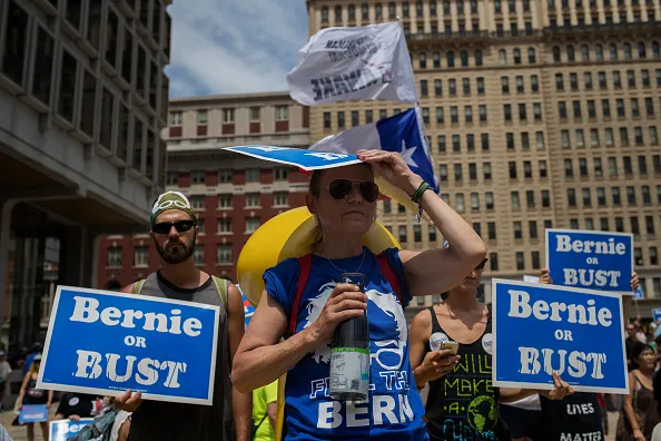 Sanders supporters at the Democratic convention in July 2016.