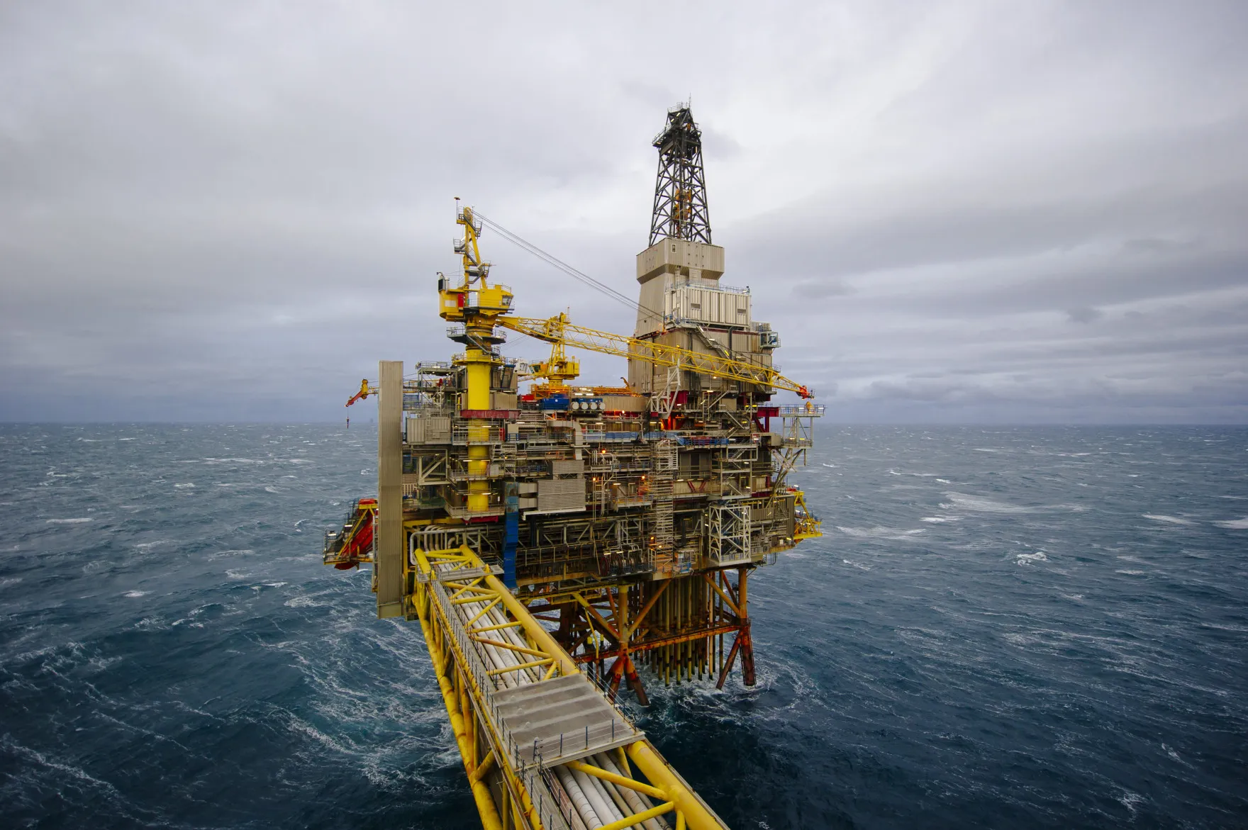 An offshore gas platform in the North Sea, 140kms from Bergen, Norway.