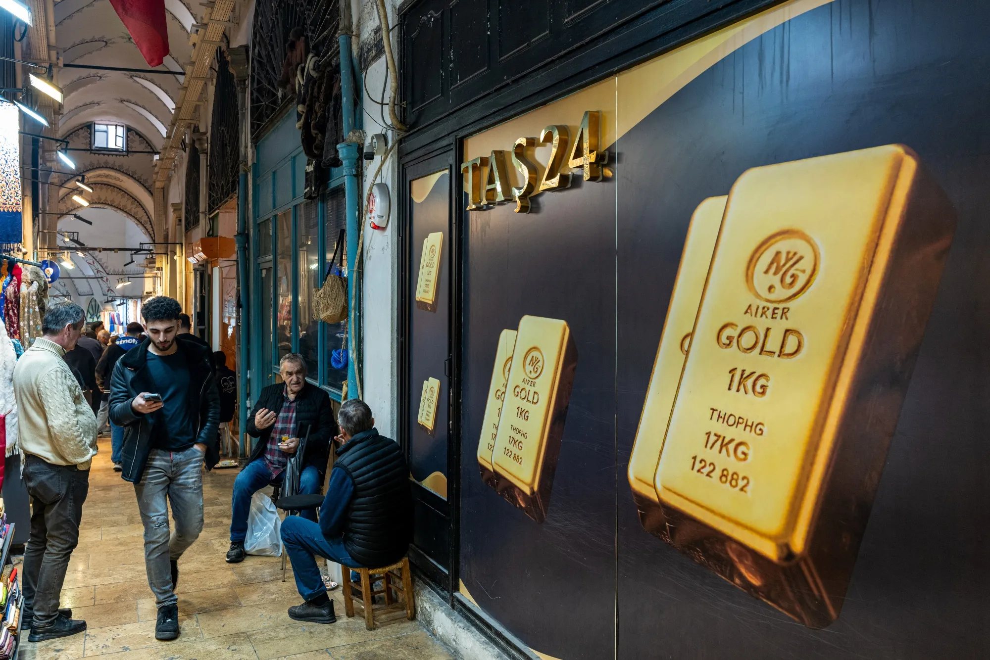An advertisement for gold bullion at a gold store in the Grand Bazaar in Istanbul.
