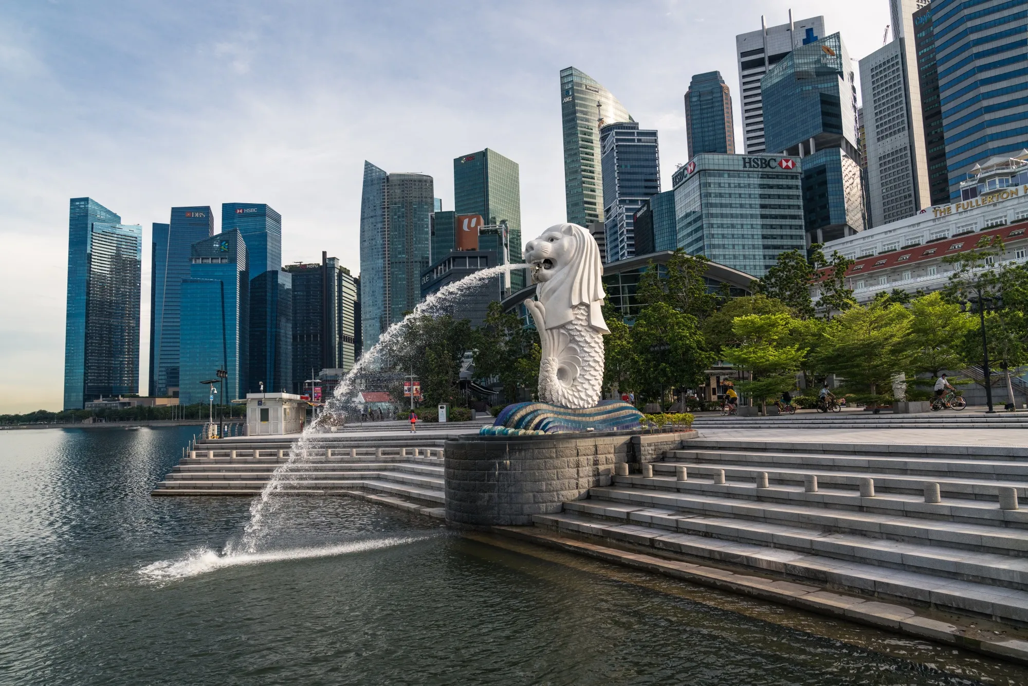 The Merlion Statue stands in a near-empty Merlion Park in Singapore on May 20.