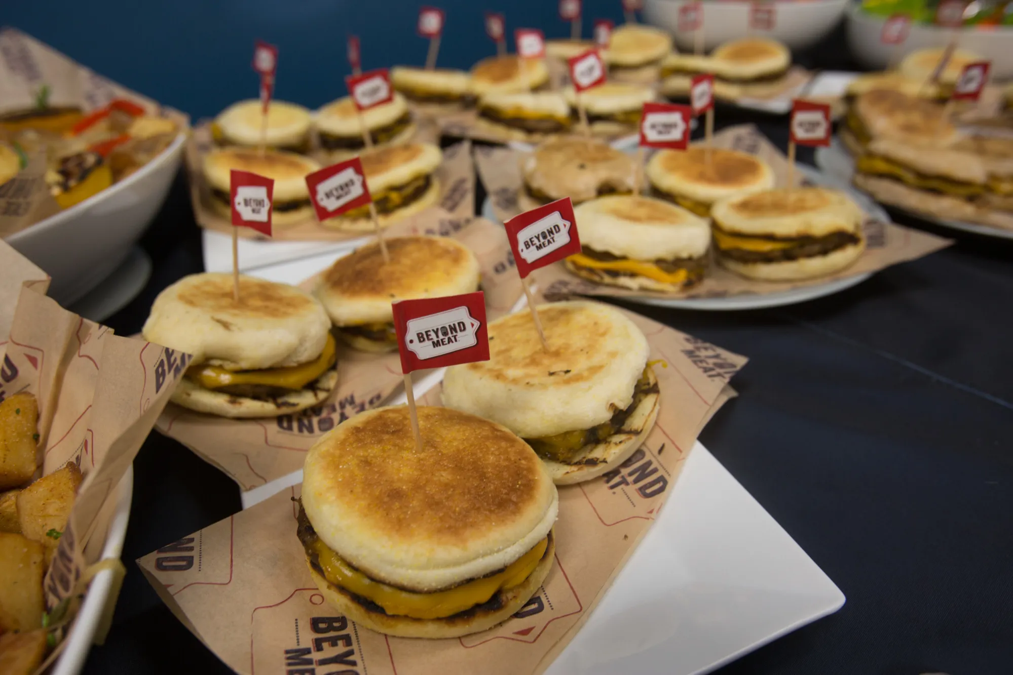 Sandwiches made with Beyond Meat breakfast sausage.