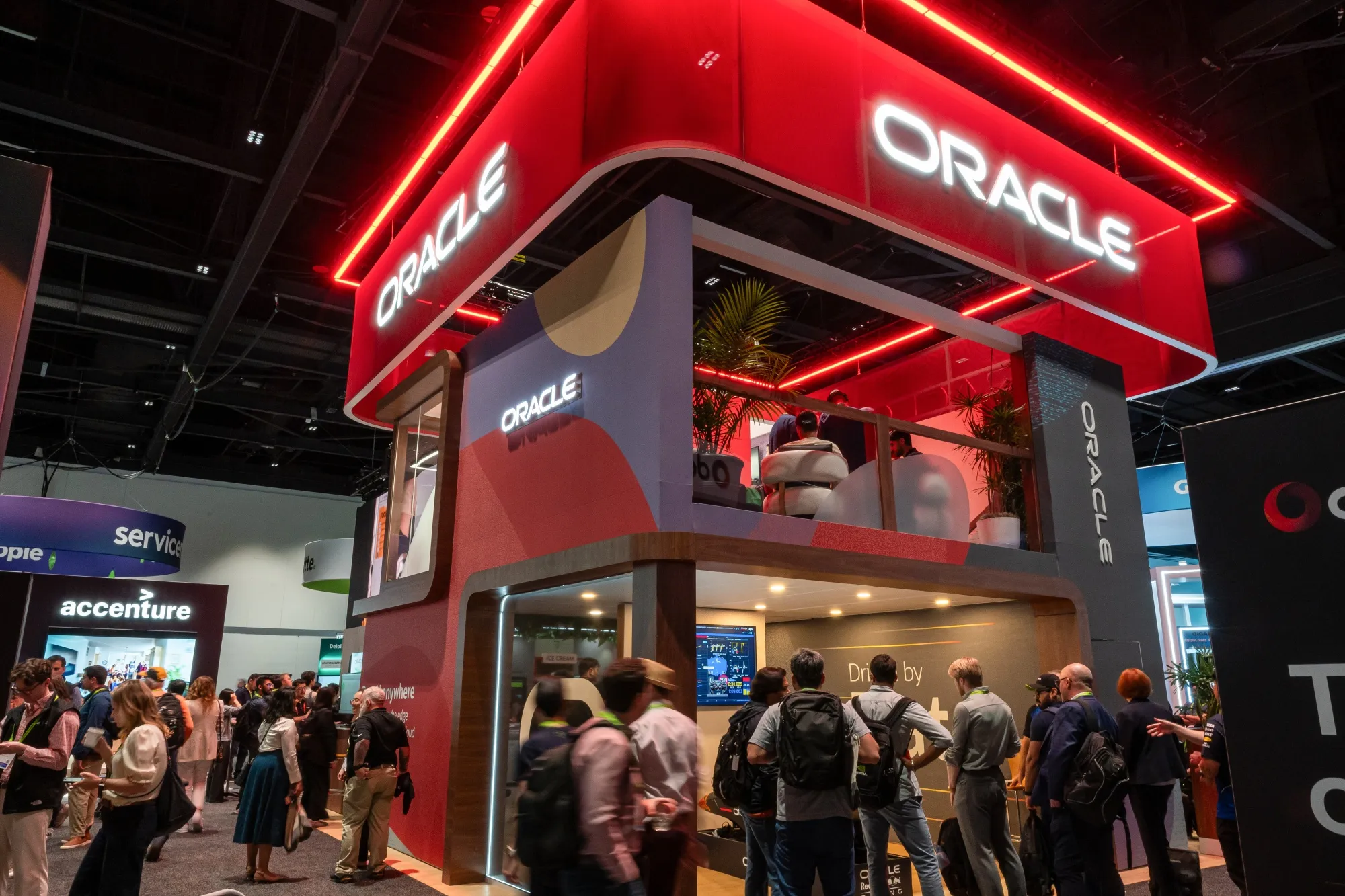 Oracle signage on the exhibition floor at the Nvidia GTC conference in San Jose, California on March 17.&nbsp;