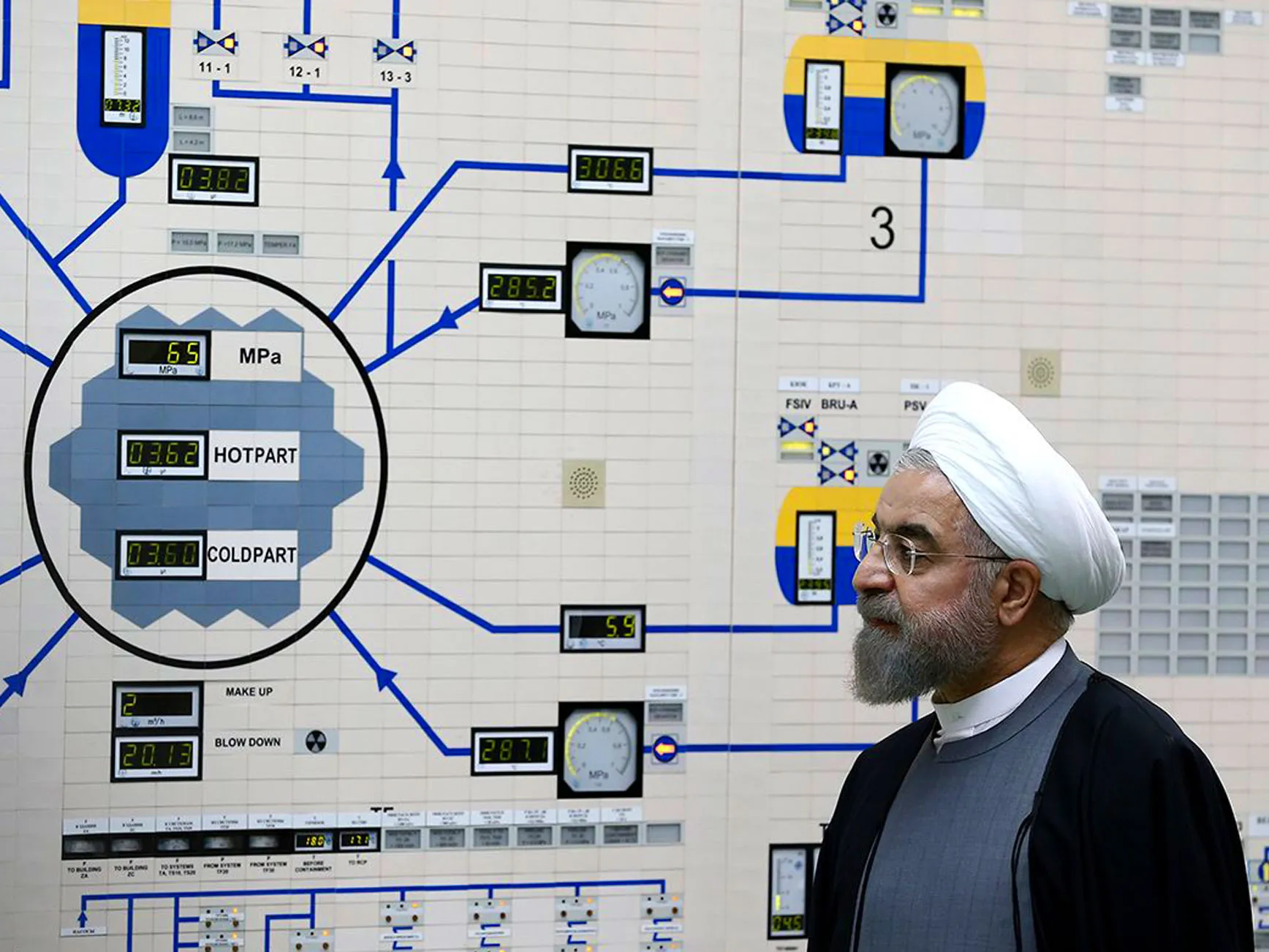 Hassan Rouhani visits the Bushehr nuclear power plant just outside of Bushehr.&nbsp;