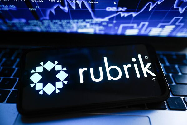 In this photo illustration  a Rubrik logo is displayed on a