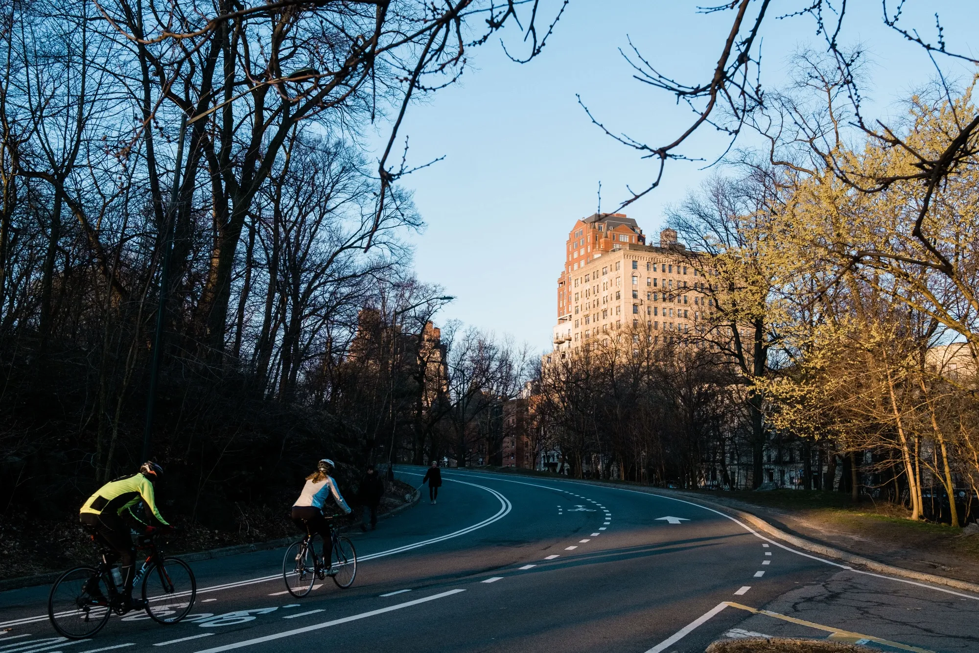 Cyclists ride through Central Park in New York on March 26, 2020.&nbsp;