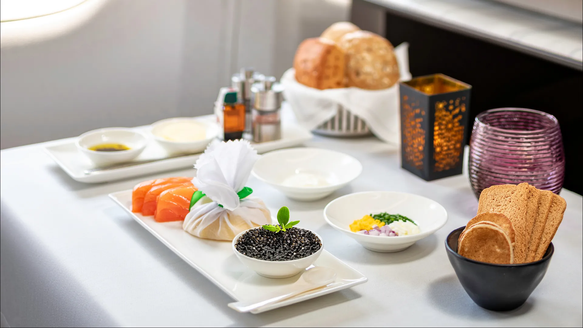 Caviar service on Qatar Airways.&nbsp;&nbsp;