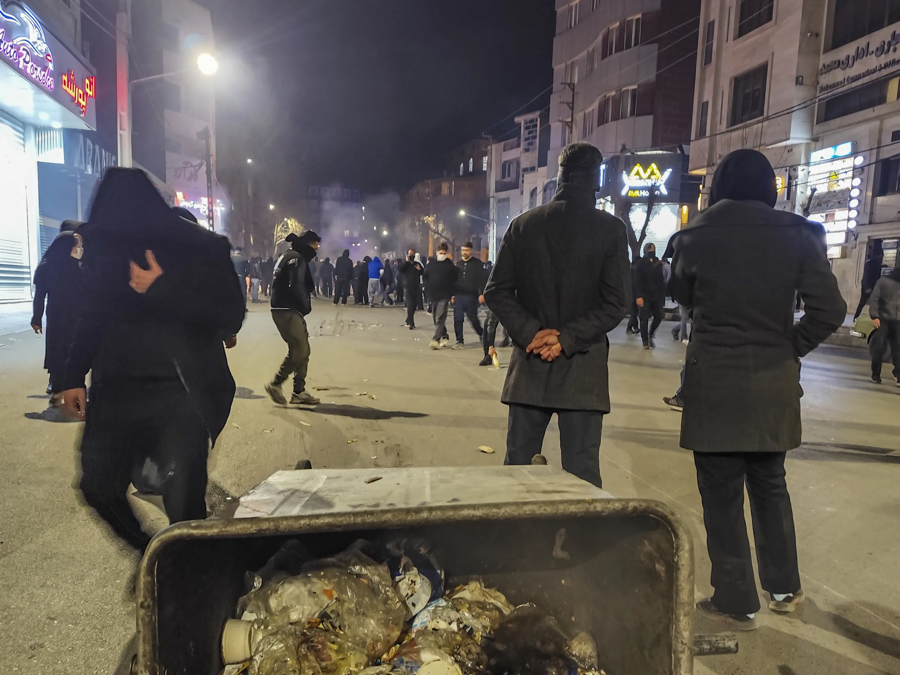 Iranians gather while blocking a street during a protest in Kermanshah, Iran on Jan. 8.&nbsp;