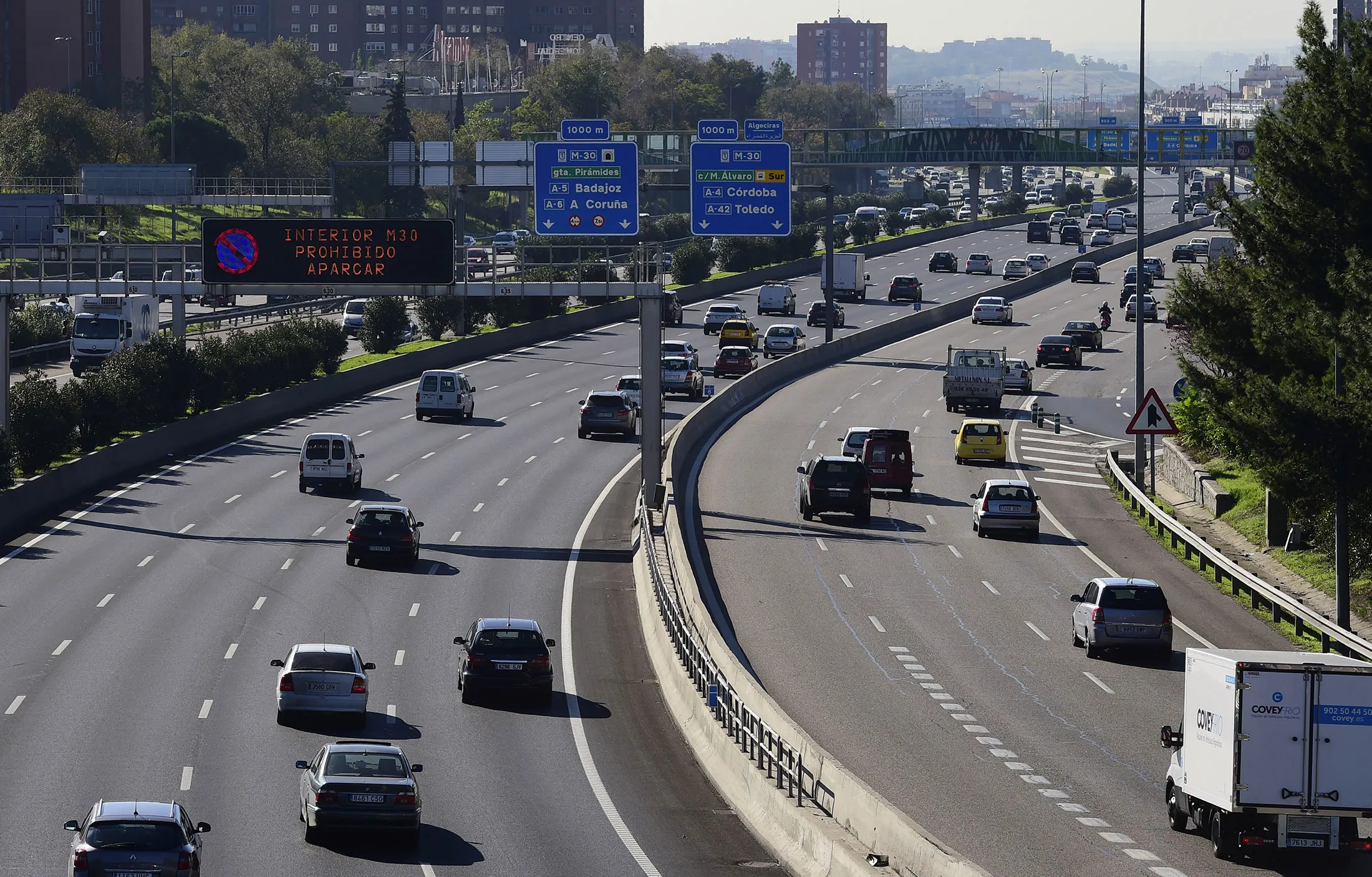 The M30 speedway in Madrid, Spain.
