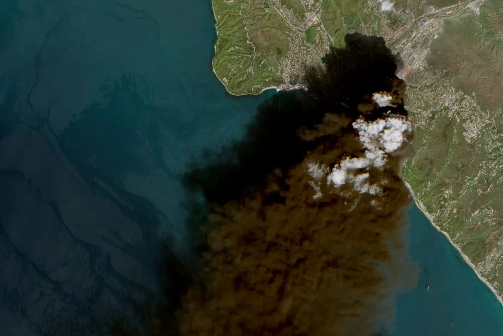 A&nbsp;satellite image showing&nbsp;the smoke over the port city of Tuapse, on April 16.