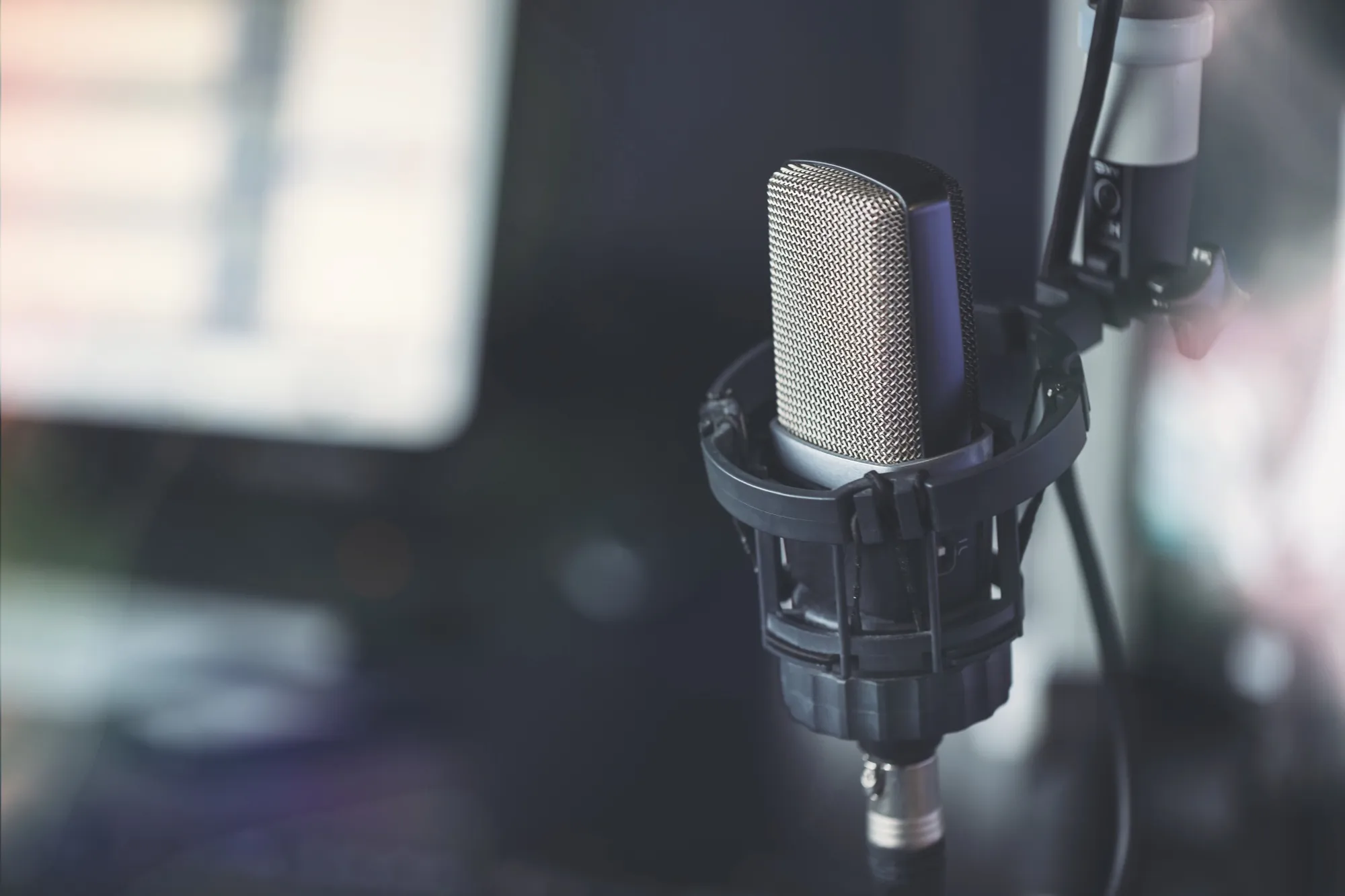 RF_____ Close up of microphone in radio broadcast studio
