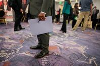 Job Seekers At A Career Fair As Jobless Claims Figures Decline To Lowest Since Early February