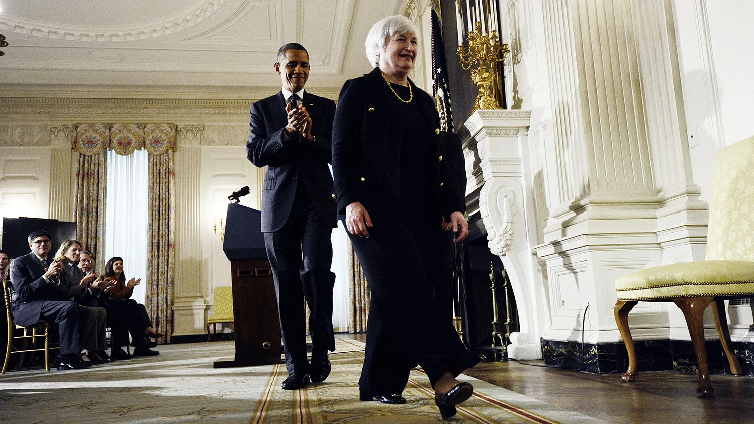 President Barack Obama applauds after announcing his nomination of economist Janet Yellen to be Federal Reserve chairman in Washington on Oct. 9, 2013.
