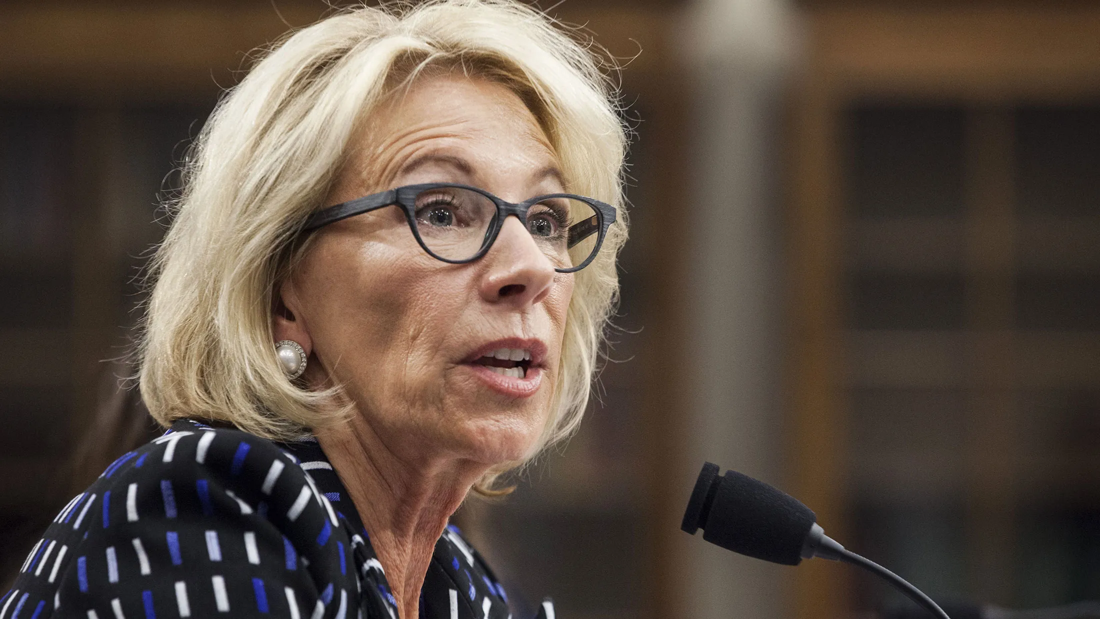 Betsy DeVos, U.S. secretary of education, speaks during a House subcommittee hearing in Washington on May 24, 2017.
