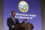 California Governor Gavin Newsom presents his first state budget in Sacramento.