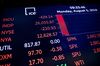 A monitor displays stock market information on the floor of the New York Stock Exchange (NYSE) in New York, U.S., on Monday, Aug. 5, 2019. Financial markets buckled after China escalated the trade war with the U.S., sending American stocks careening toward the biggest drop of the year and sparking a rally in global bonds.