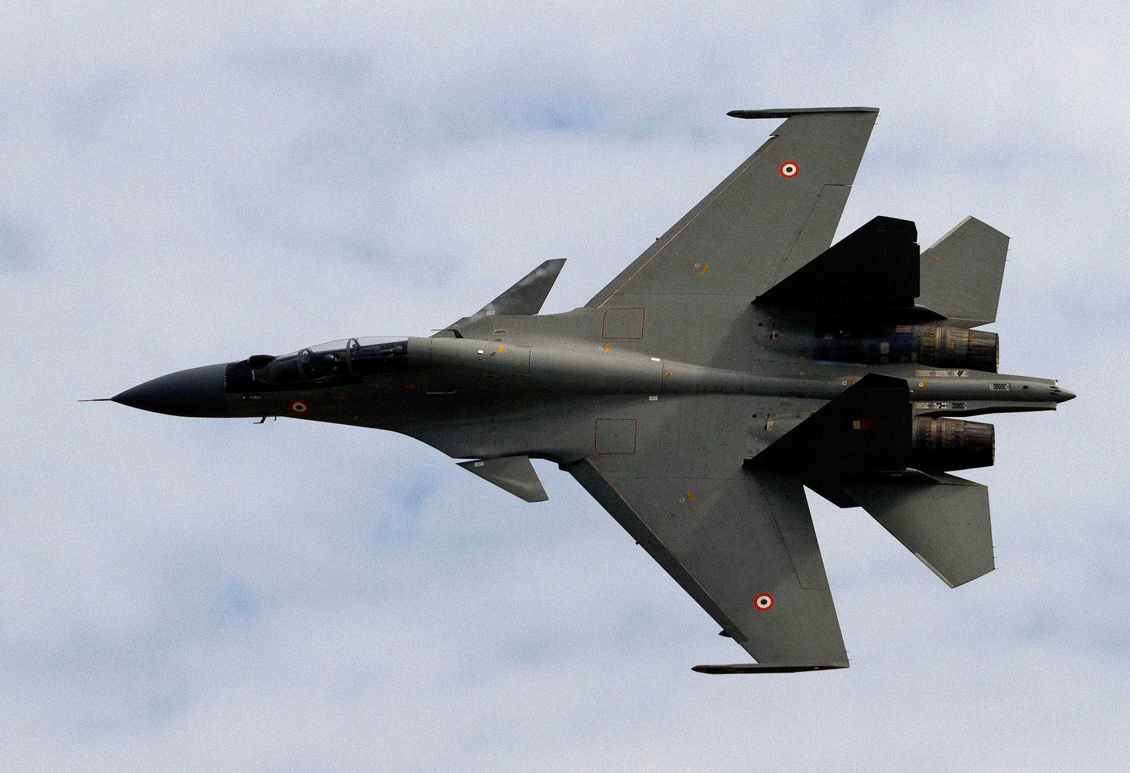 An Indian Air Force (IAF) Sukhoi Su-30 fighter aircraft.
