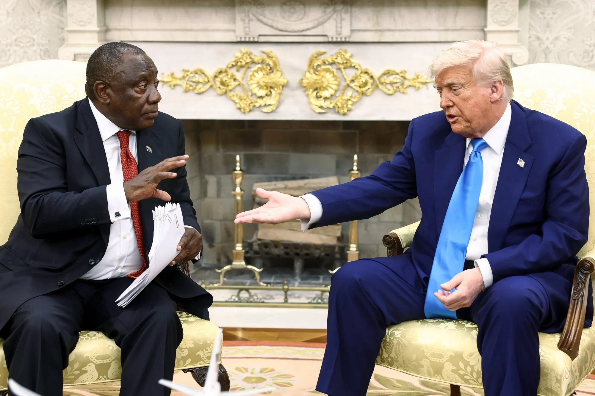 Cyril Ramaphosa, South Africa’s president, left, and US President Donald Trump during a meeting in the Oval Office of the White House in Washington on May 21.