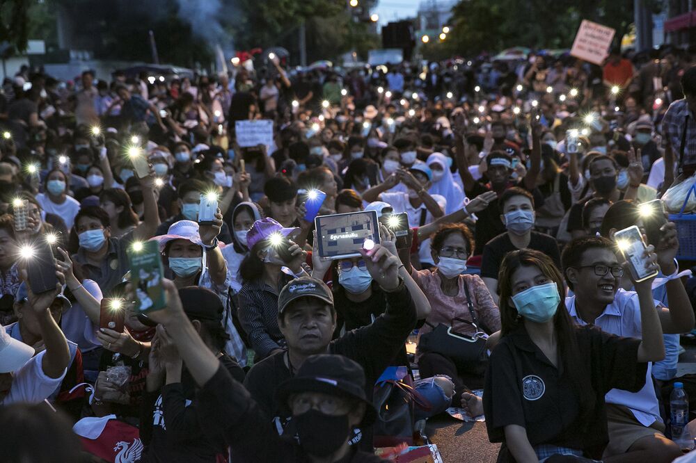 Thai protesters attend a rally outside of the Thai Parliament on Sept. 24. 