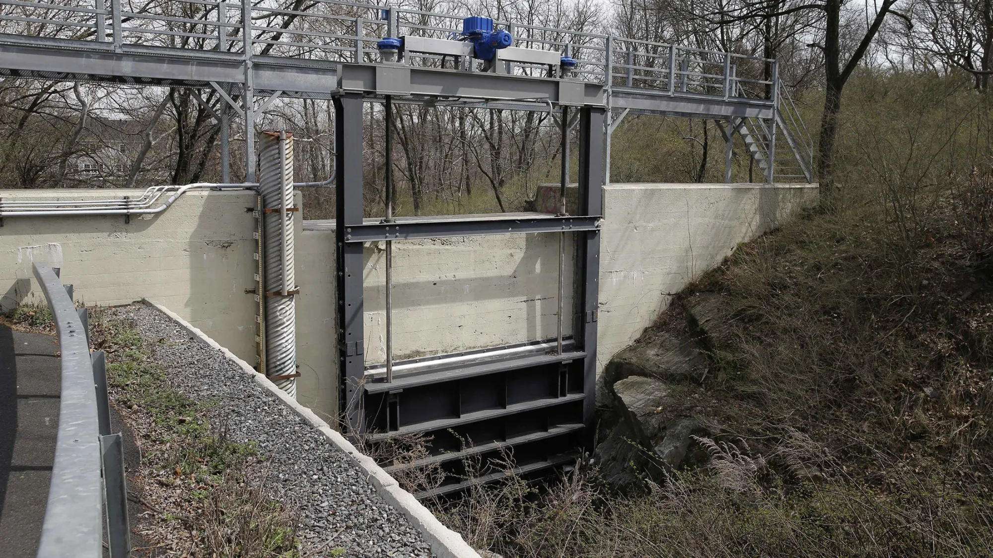 The Bowman Avenue Dam is seen in Rye Brook, New York.
