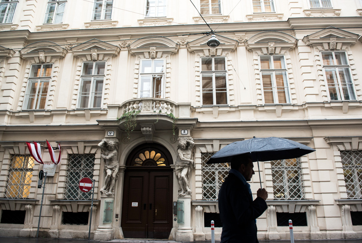 A pedestrian walks past the the Wiener Boerse AG stock exchange building in Vienna.