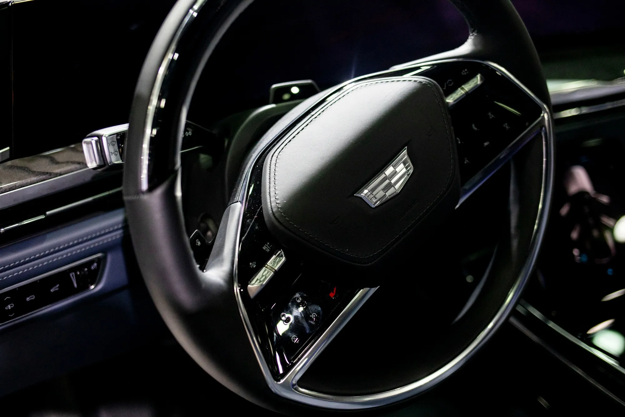 The interior of a 2025 Cadillac Escalade IQ during the 2025 Detroit Auto Show in January.