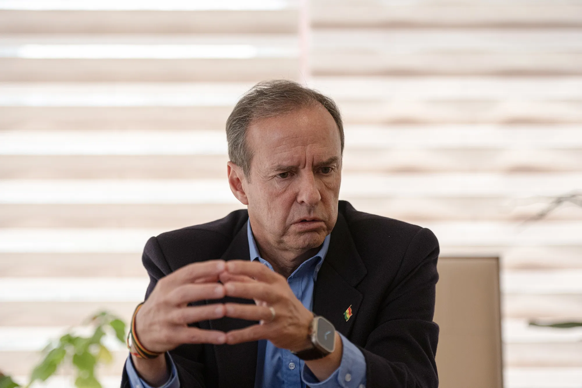 Jorge "Tuto" Quiroga en una entrevista en La Paz el 25 de agosto.