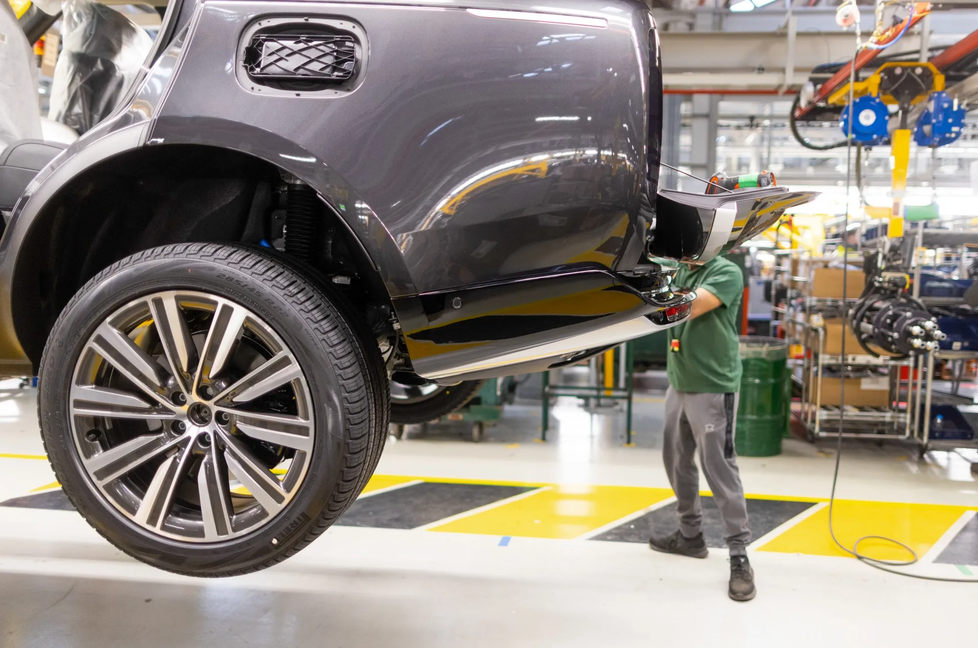 On the production line at Tata Motors Ltd.'s Jaguar Land Rover vehicle manufacturing plant in Solihull, UK.