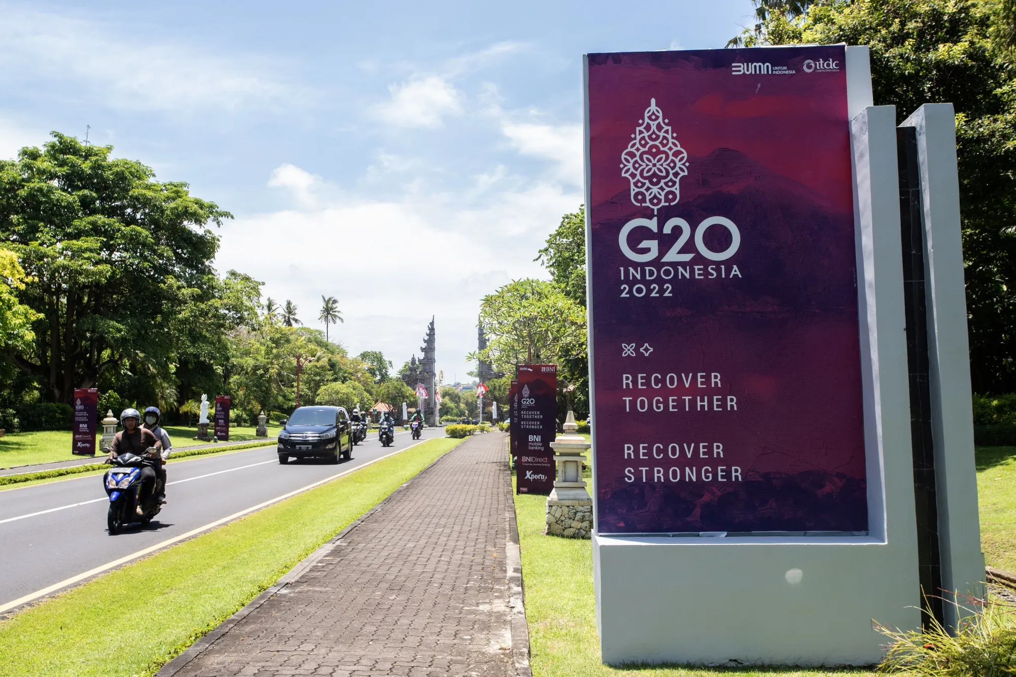 Banners for the G20 Bali Summit installed at Nusa Dua, in Bali, Indonesia.