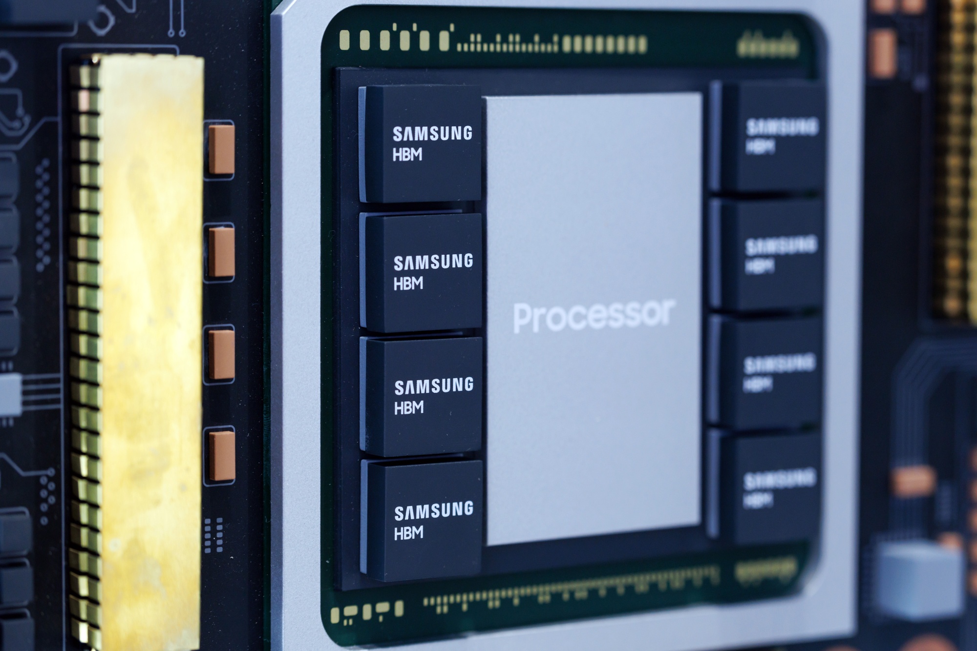 A model of the Samsung Electronics HBM4 memory chip for AI systems. Photographer: SeongJoon Cho/Bloomberg