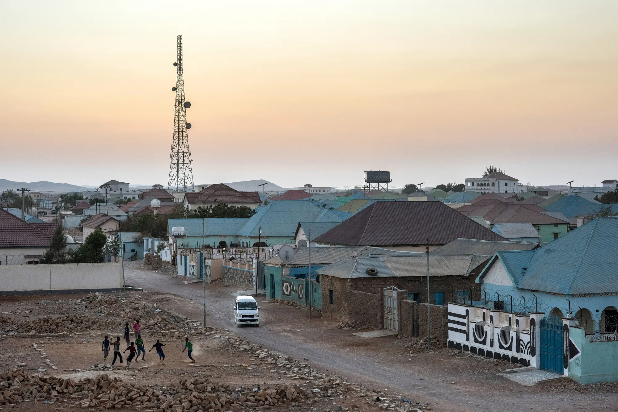 Boys play football in an empty lot&nbsp;in Garowe, the capital of Puntland.