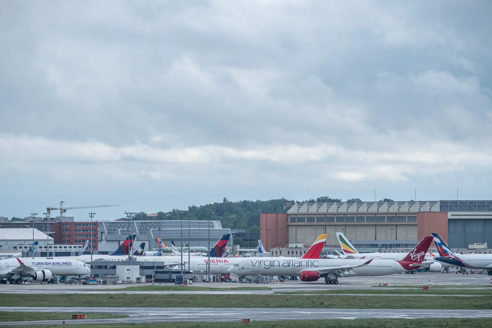 Passenger aircraft, manufactured by Airbus SE, at the Airbus aircraft assembly factory in Toulouse.