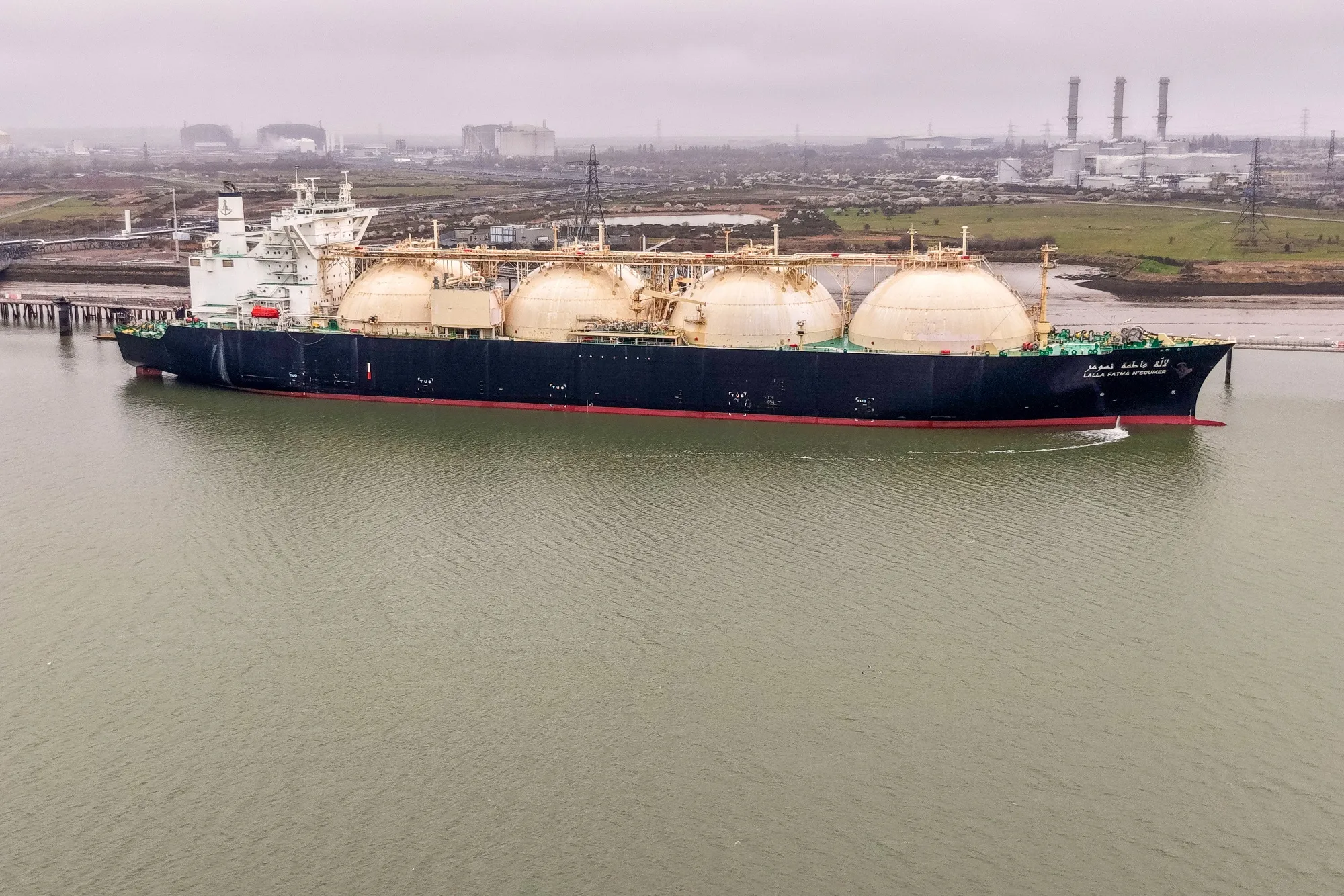 The Lalla Fatma N’Soumer Liquid Natural Gas (LNG) tanker docked at Grain LNG importation terminal.
