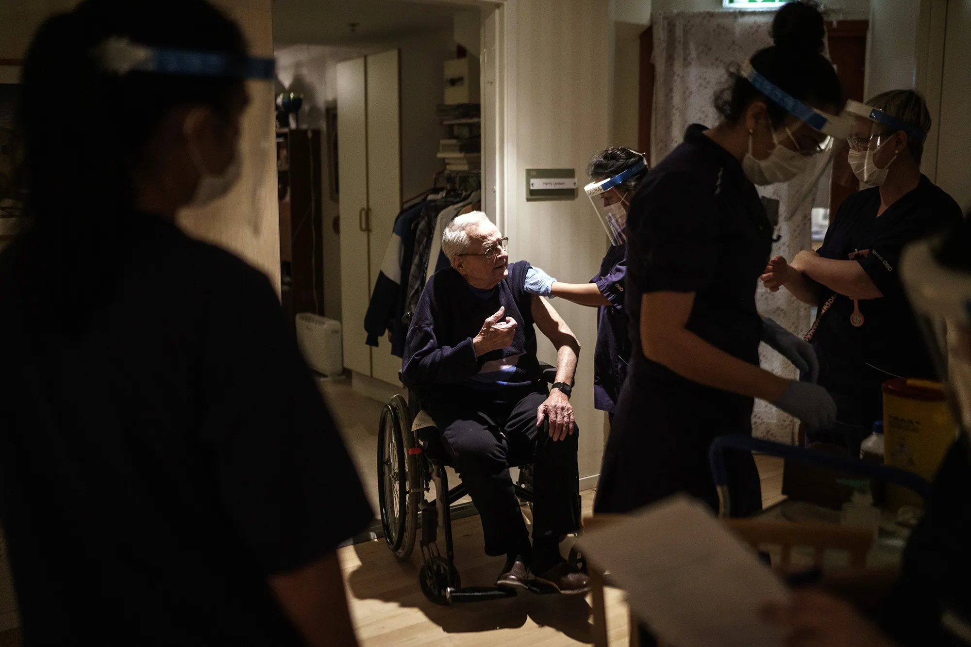 A nursing home resident receives the Pfizer-BioNtech Covid-19 vaccine, in Gothenburg, Sweden, on Jan. 7.